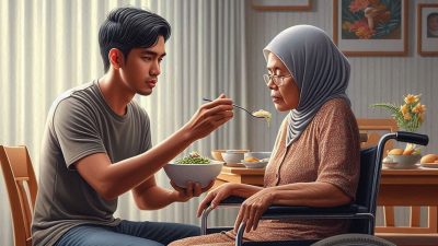 Menyuapi ibu sakit