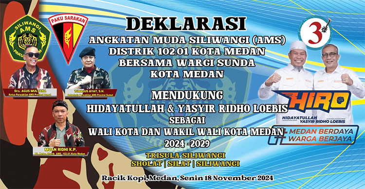 Flyer deklarasi dukungan AMS DISTRIK 102.01 KOTA MEDAN terhadap pasangan Hidayatullah dan Yasyir Ridho Loebis untuk Menjadi Wali Kota dan Wakil Wali Kota Medan periode tahun 2024-2029 - (Sumber: AMS)