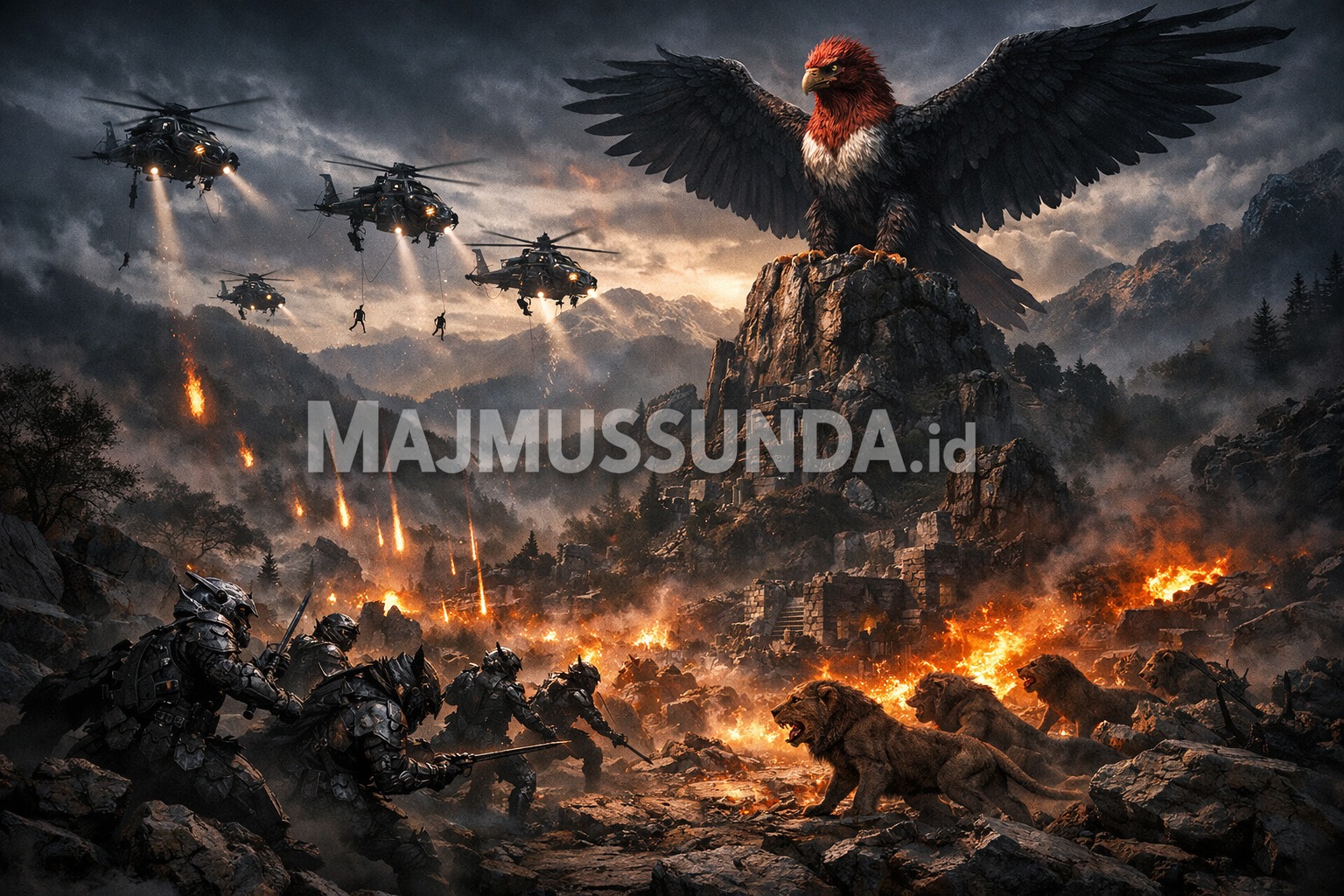 Judul: Berita Imaginer #009: BAYANG-BAYANG PERANG DI LEMBAH WATU DAN TATAPAN SUNYI SANG GARUDA Penulis: SABDAKELING